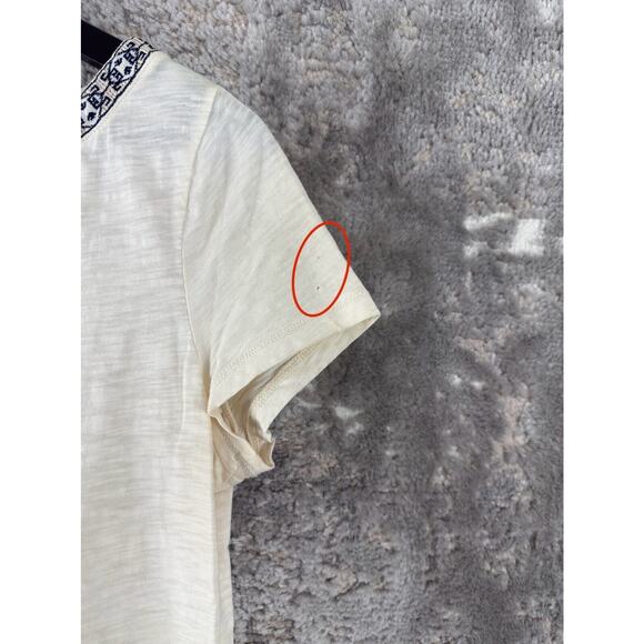 Ralph Lauren Jeans Co Size M Keyhole Tie Casual Top Ivory Short Sleeve Shirt - Picture 2 of 8